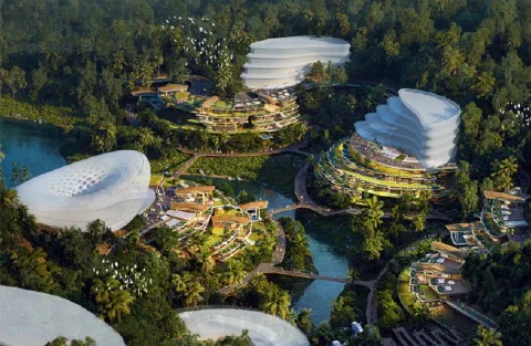 A concept image of Prospera’s planned Zaha-Hadid architecture.